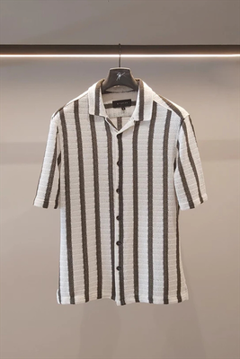 Stefan thiras striped s/s shirt, White/kkhaki, medium