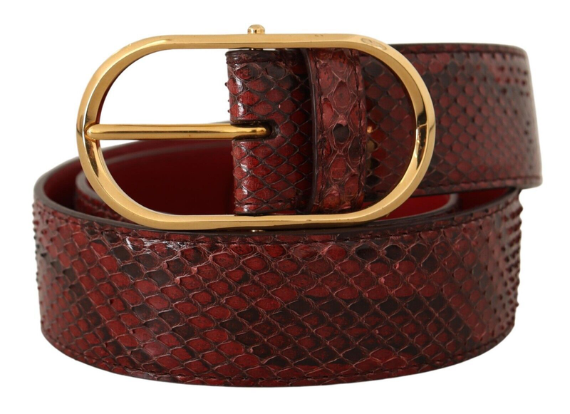 Red exotic leather gold oval buckle belt-null