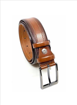 Leather belt with matte gunmetal hardware
