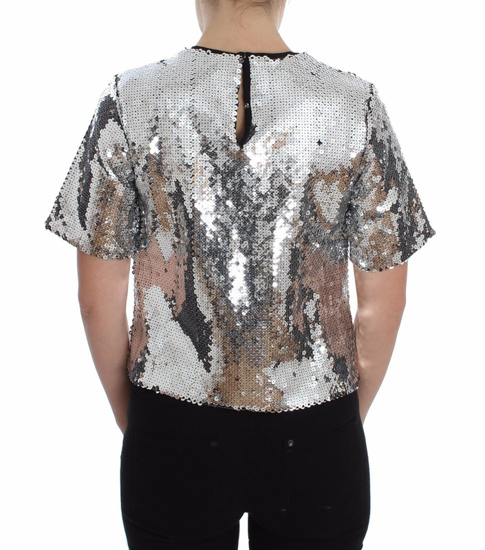 Silver sequined crewneck blouse t-shirt top-null