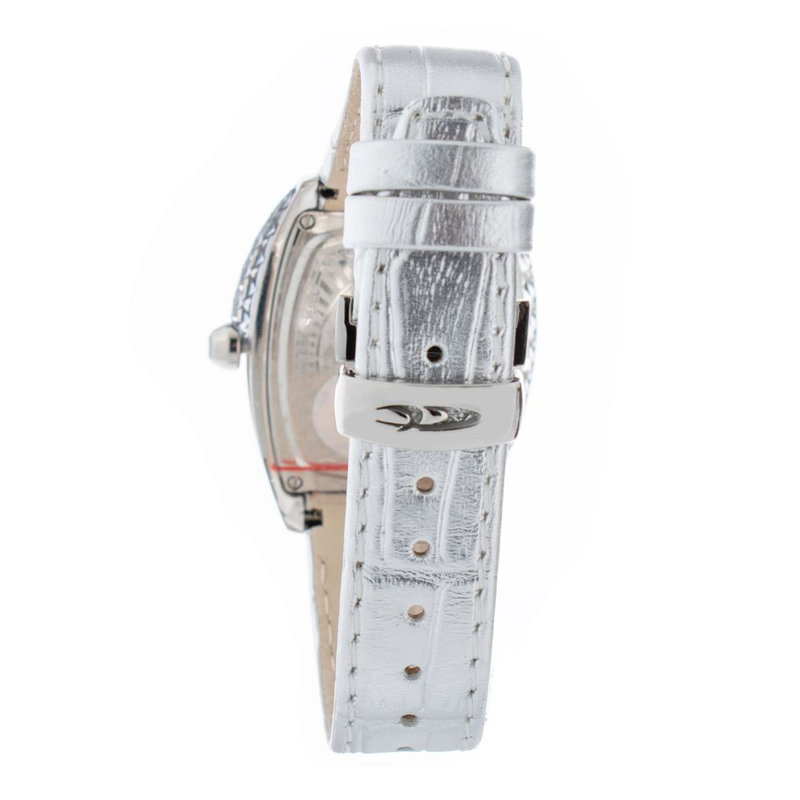 Silver leather dress watch-null