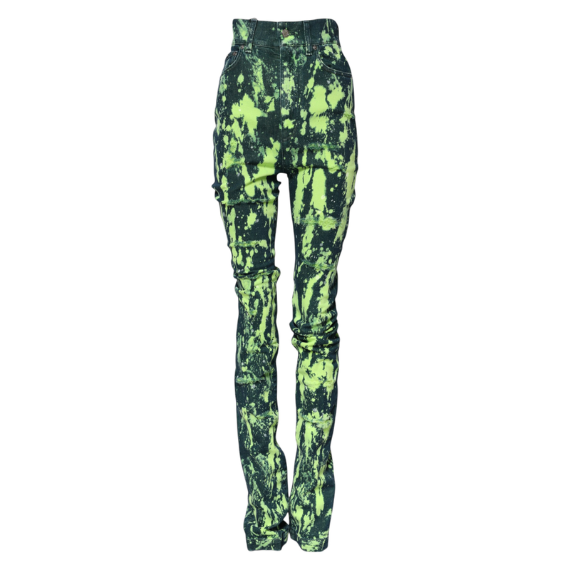 Green color splash high waist denim jeans-null