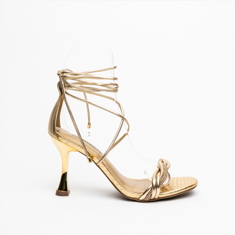 Via marte lace upmetallic flare high heel sandals-null