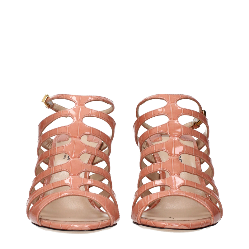 Pink leather stiletto heel sandals-null