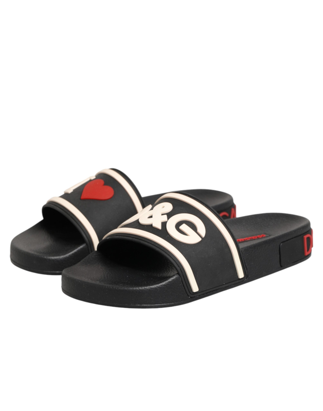 Black rubber slides sandals beachwear shoes-null