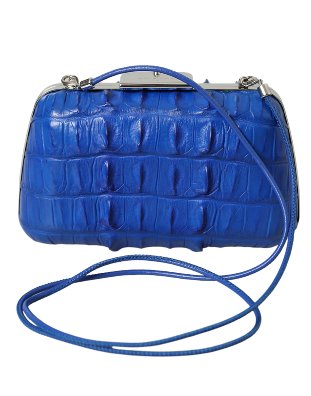 Blue exotic skin leather shoulder crossbody box clutch bag-null