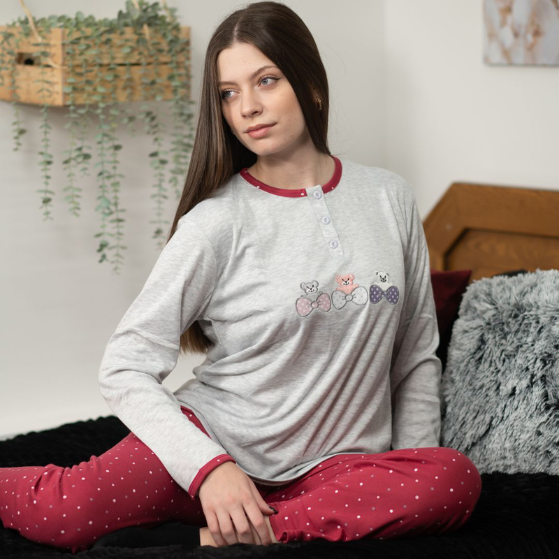 Product image: Ladys pajama with buttom in flanel fabric #f1635-null