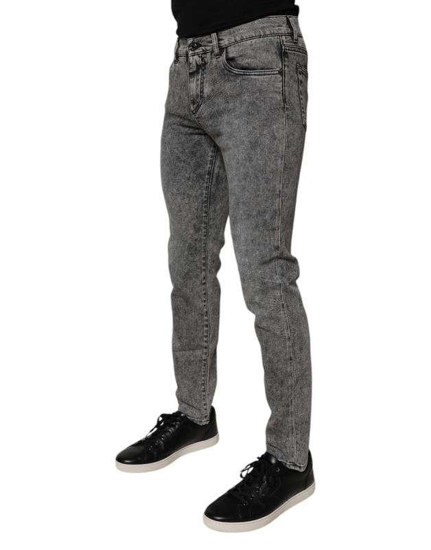 Dark gray washed cotton slim fit denim jeans-null