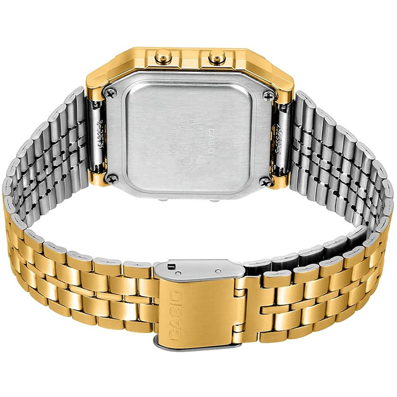 Gold stainless steel digital watch-null