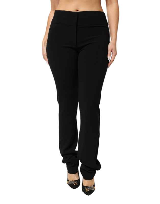 Black viscose acetate blend straight leg high waist pants-null