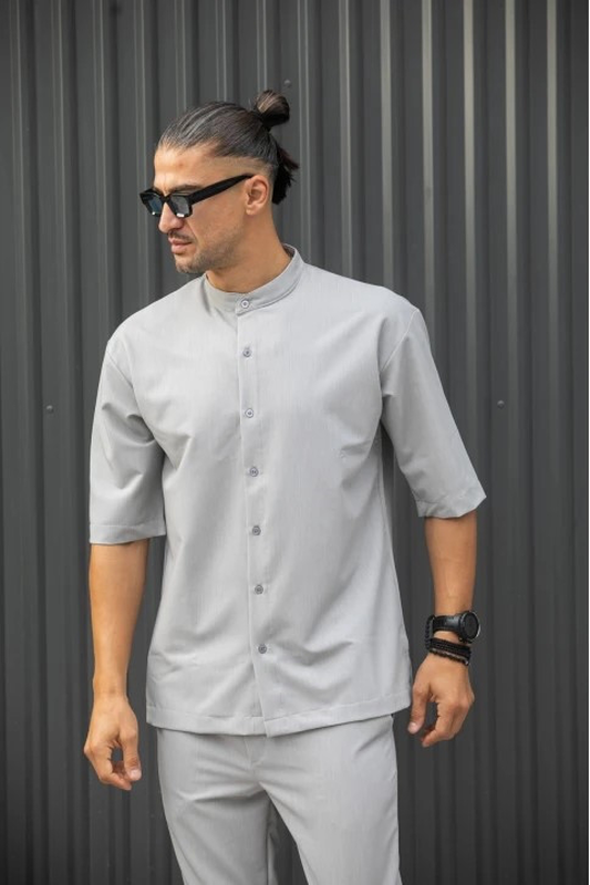 Henry s/s easywear stand up collar shirt-null