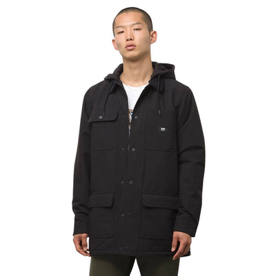 Drill chore long coat, Black, medium