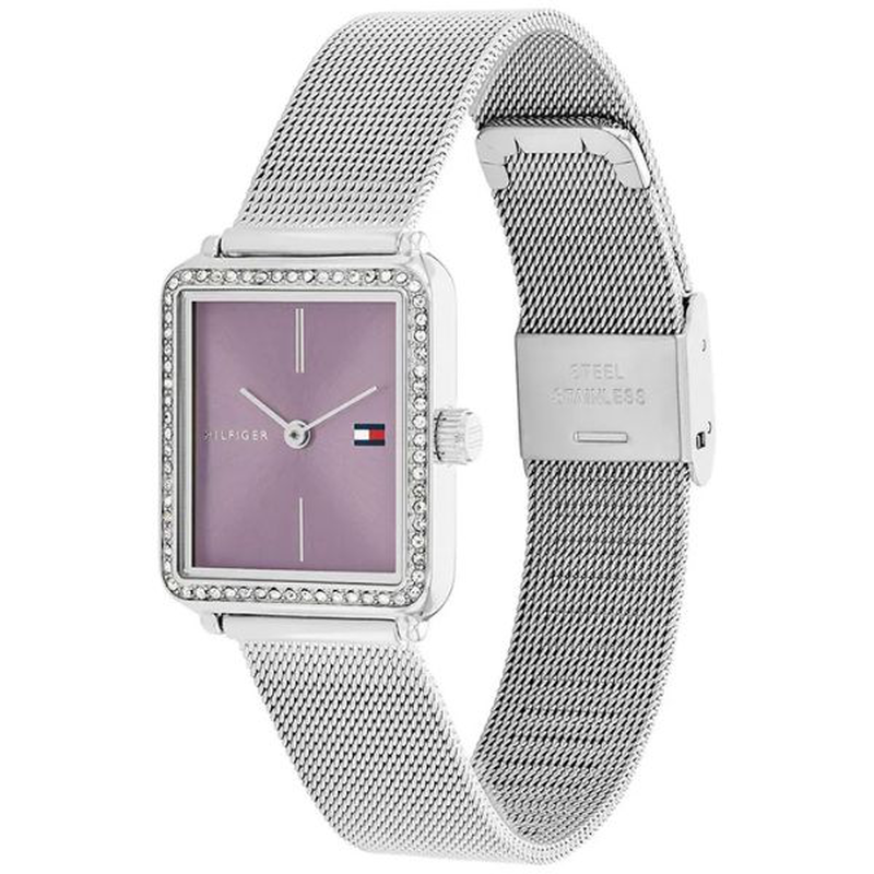 Tommy hilfiger minimalistic rectangular watch with milanese bracelet-null
