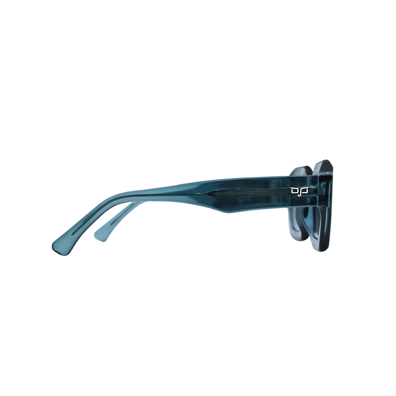 OJO sunglasses classic square clear blue frame and temples and gradient blue lenses rx image number null