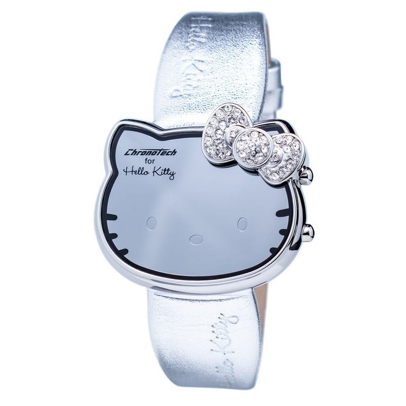 Silver leather digital watch-null