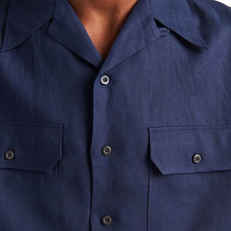 Blue linen shortsleeve shirt-null