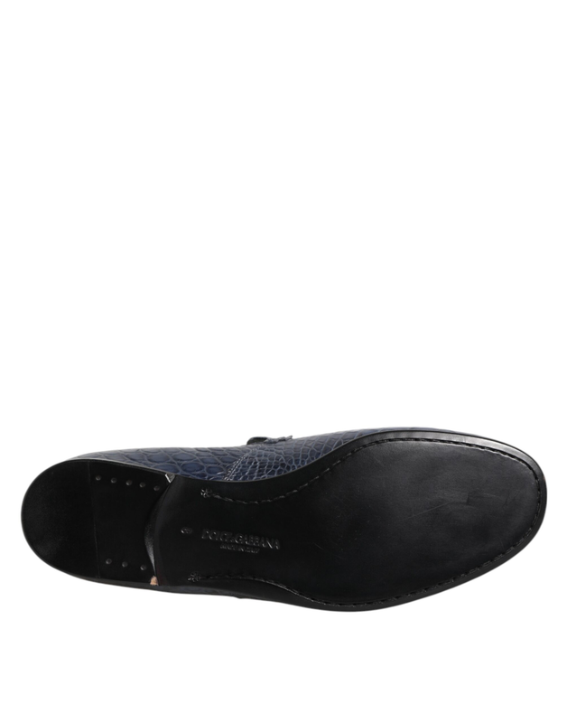 Blue exotic leather slip on loafers men dress shoes-null