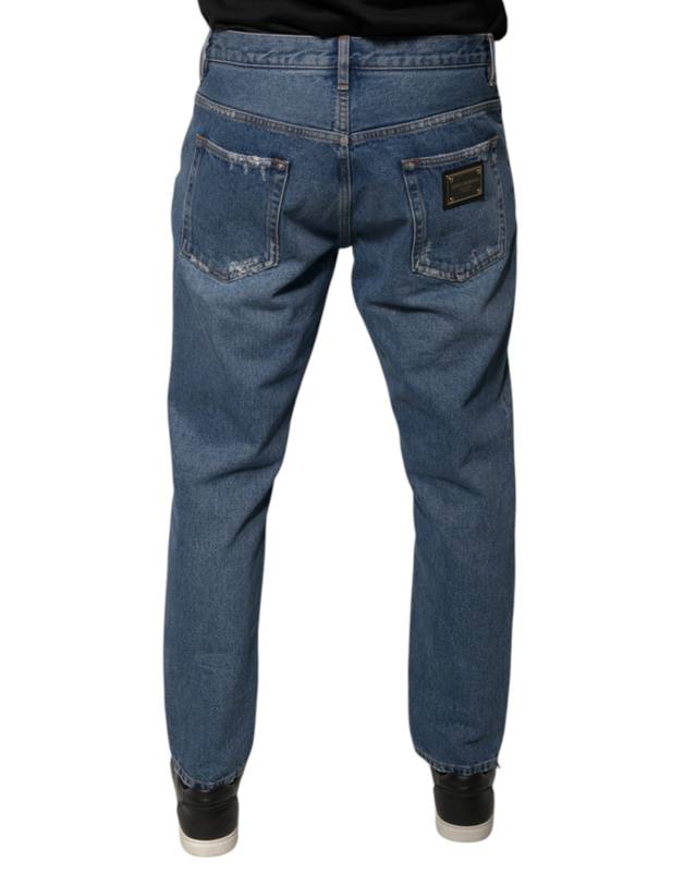 Blue cotton logo men loose denim jeans-null