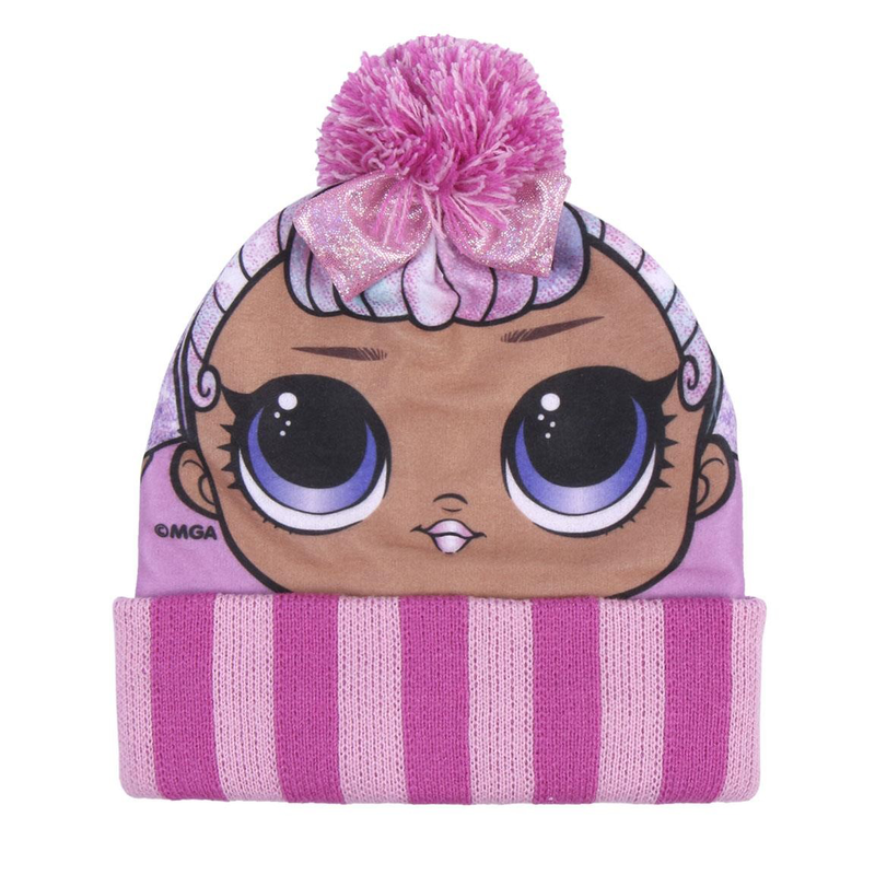 Girls beanie - lol, with pink glitter bow and pompom-null