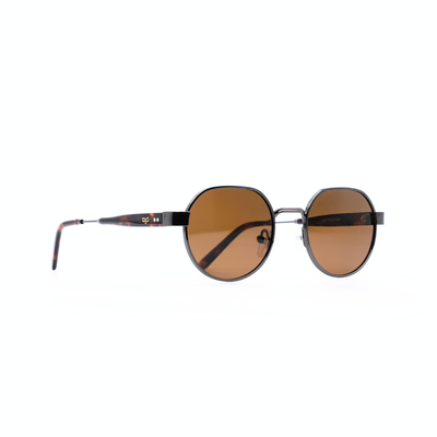 OJO sunglasses handmade round gun frame and shell brown temple with brown polarised lenses rx, , medium