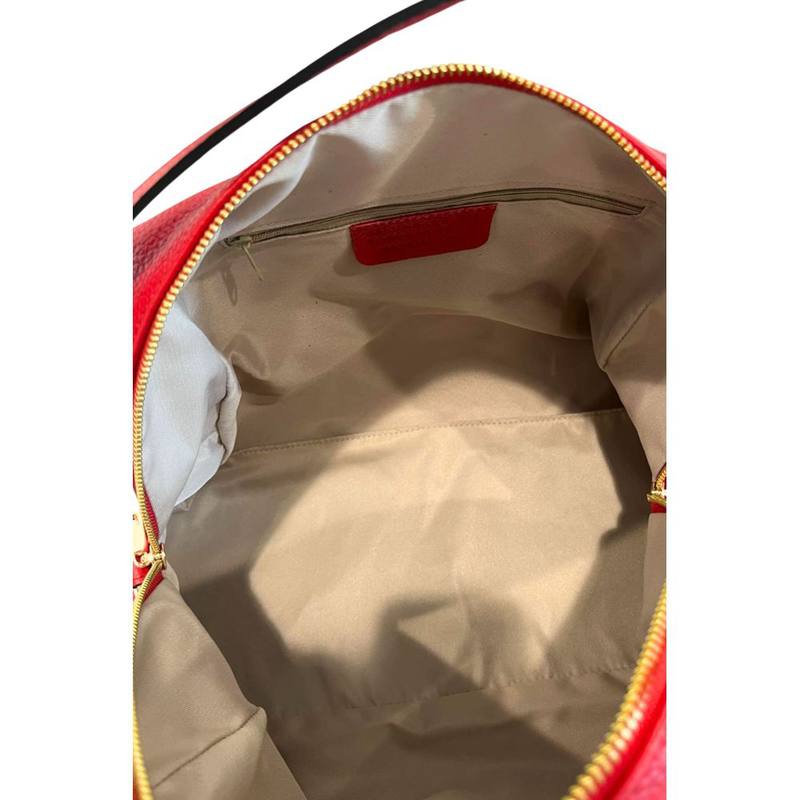 Red leather women shoulder bag-null