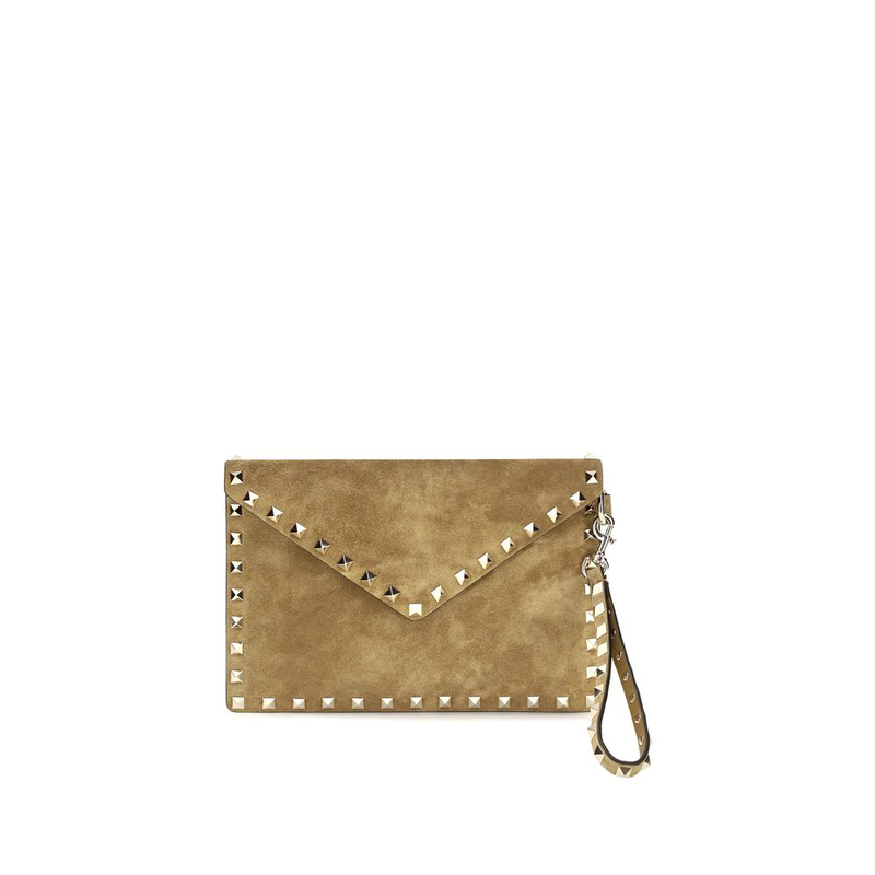 Beige suede leather clutch bag-null