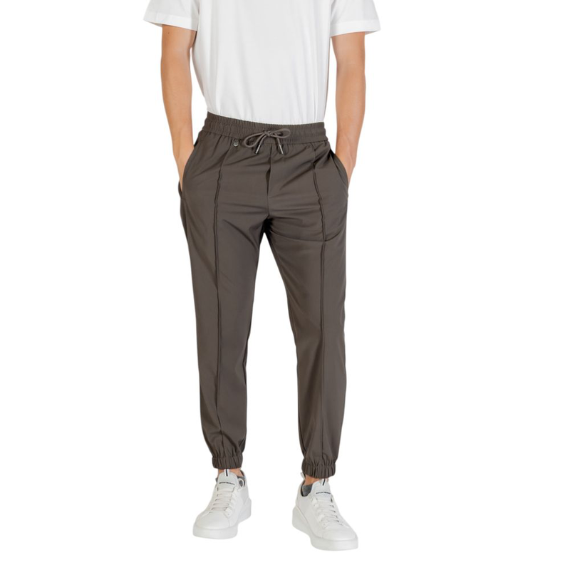 Green polyester casual pants-null