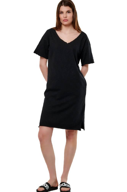 Women's slub v-neck dress-null