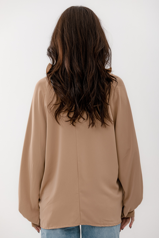 High frilled colar blouse beige-null