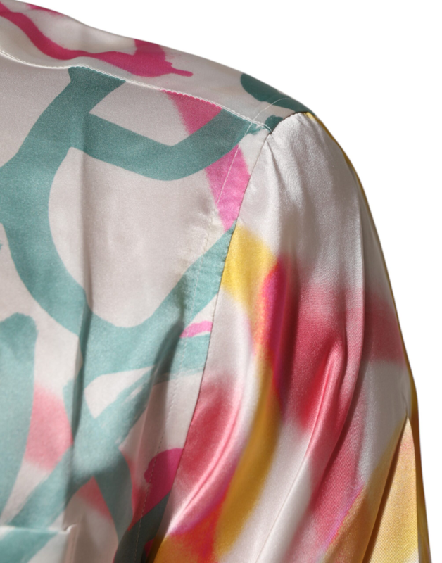 White silk hawaiian graffiti print men casual shirt-null
