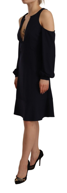 Black long sleeves open shoulder a-line dress-null