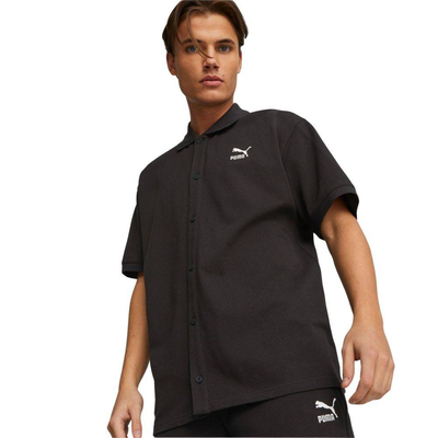 Classic pique mens shirts, Black, medium