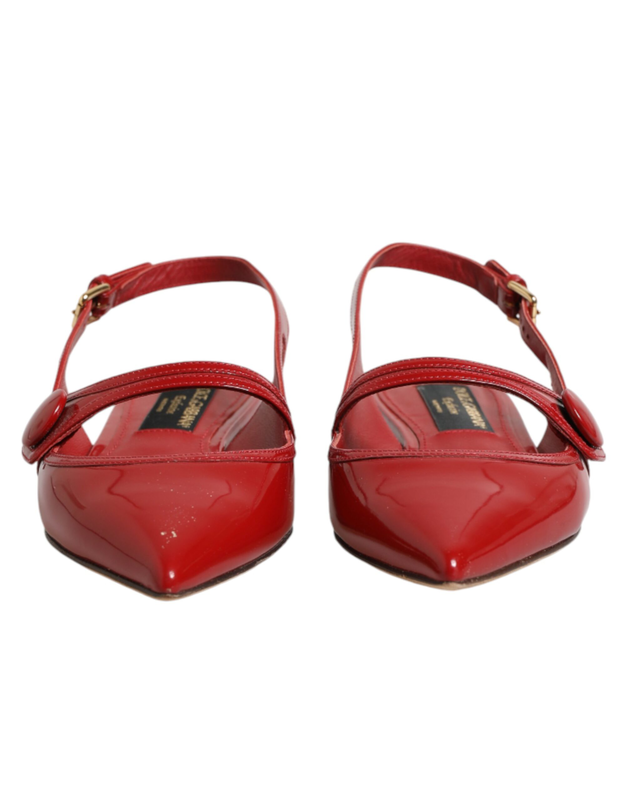Red leather slingback flats sandals shoes-null