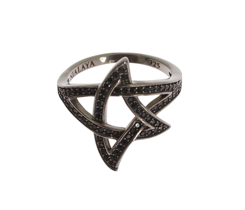 Black cz rhodium 925 silver womens ring-null