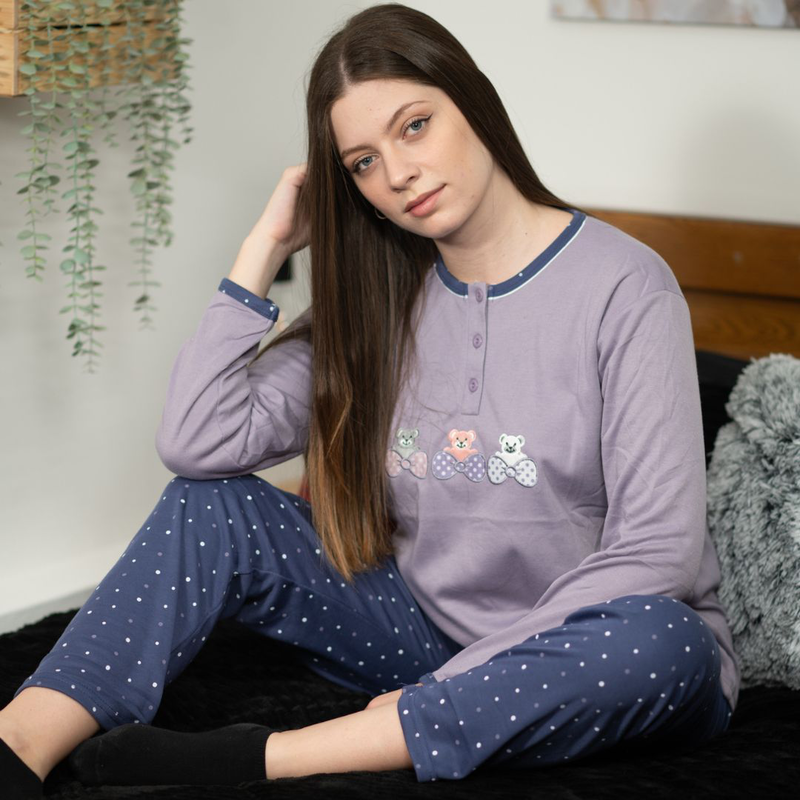 Product image: Ladys pajama with buttom in flanel fabric #f1635-null