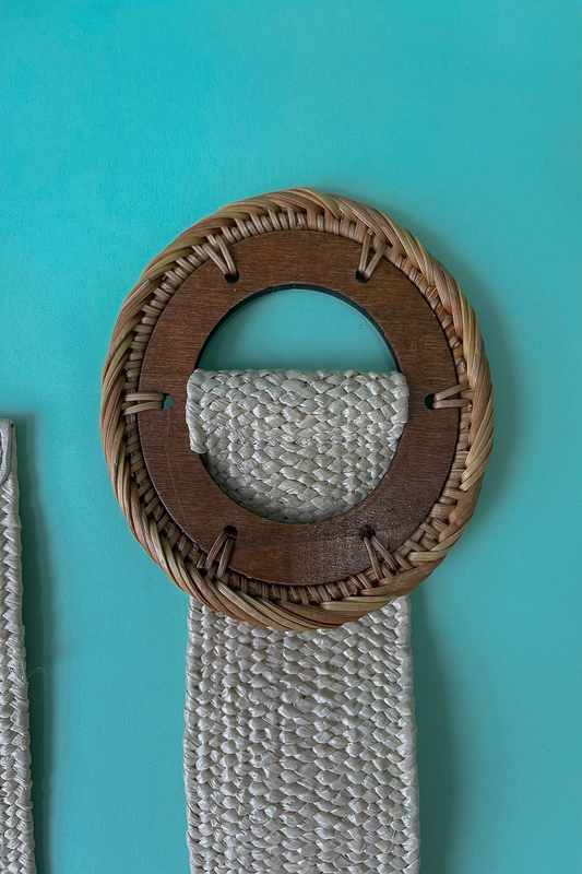 Round wooden buckle straw belt beige-null