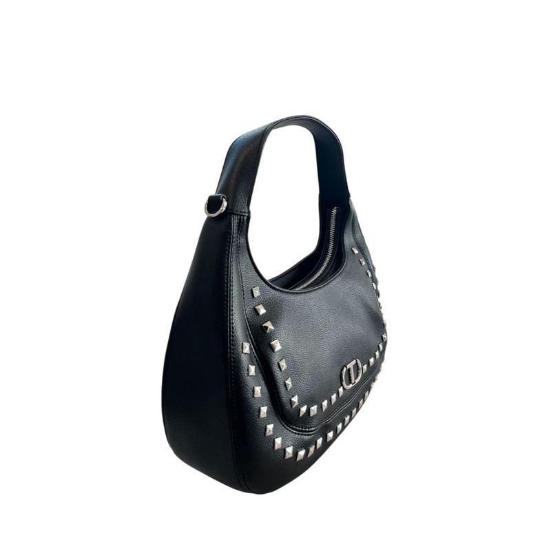 Black pu women shoulder bag-null