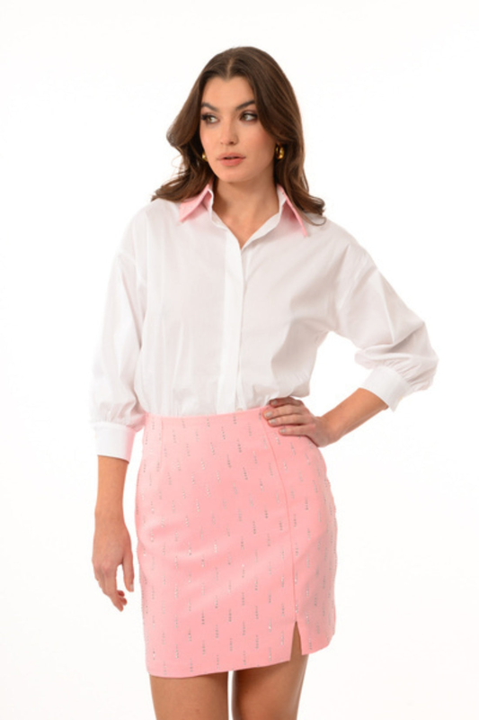 Shirt with satin colls and strass image number null
