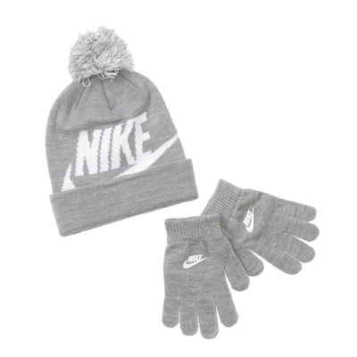 Nike swoosh beanie glove set, Grey Heather / White, medium