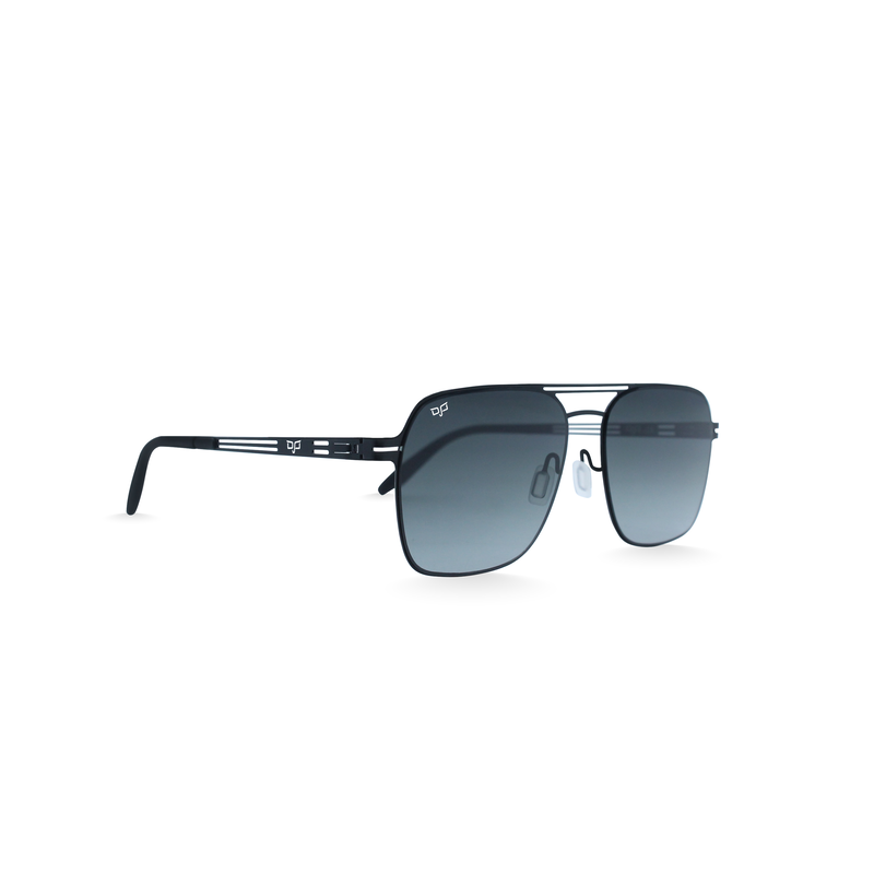 OJO sunglasses stainless steel square black frame and temples screw less gradient grey lenses image number null