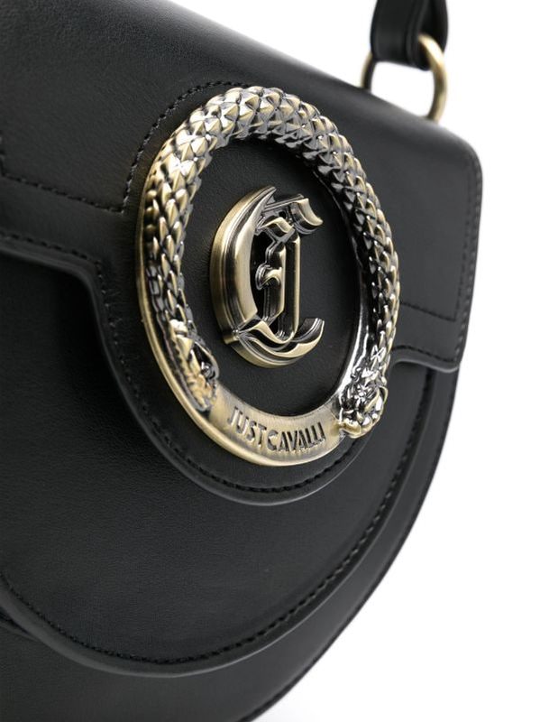 Just cavalli circular round logo shoulder bag - black-null