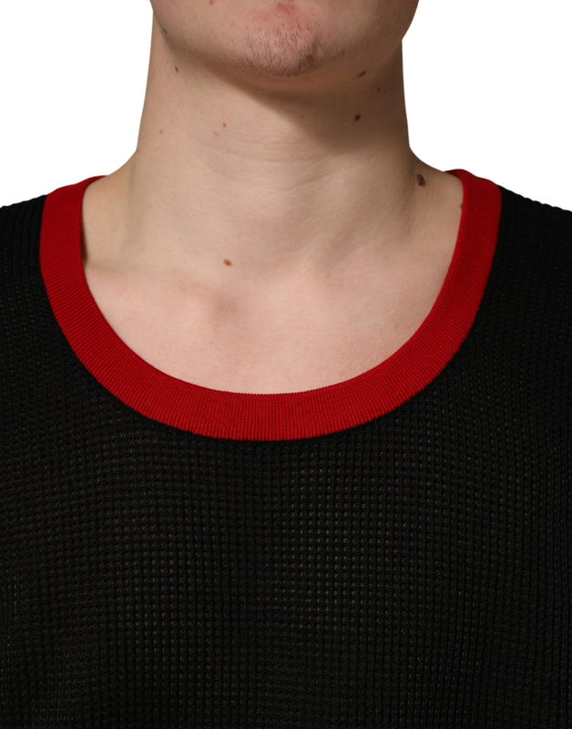 Black crew neck sleeveless men knit vest t-shirt-null