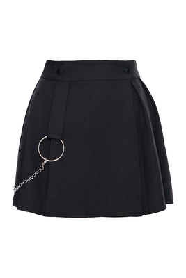Pleated skirt with a chain, Black, medium