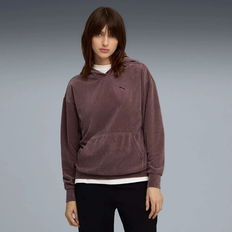 Puma women essentials elevated comfort velour rib hoodie-null