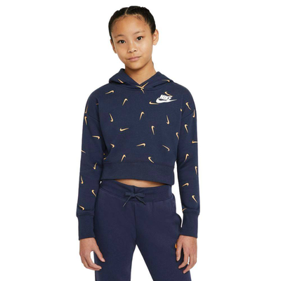 Sportswear girls printed freelift hoodie, Navy / Gold, medium