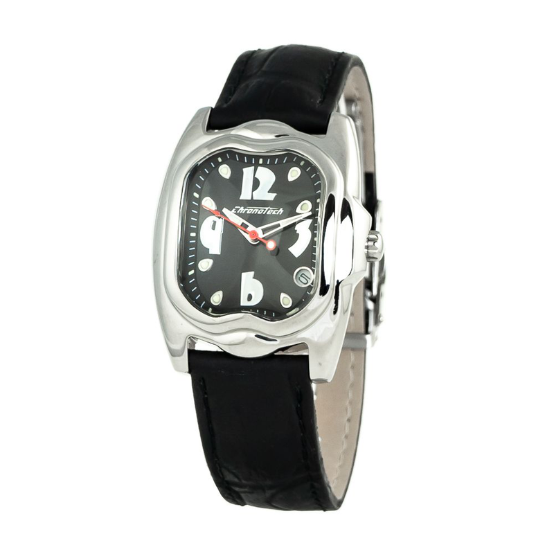 Black leather dress watch-null