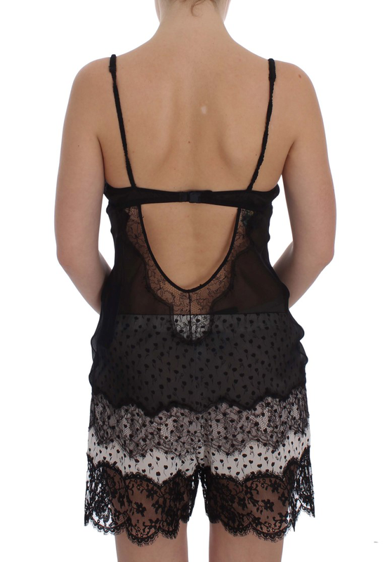 Black silk lace babydoll lingerie top-null