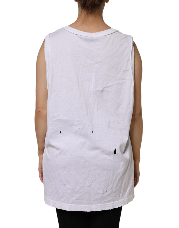 White cotton sleeveless round neck tank top-null