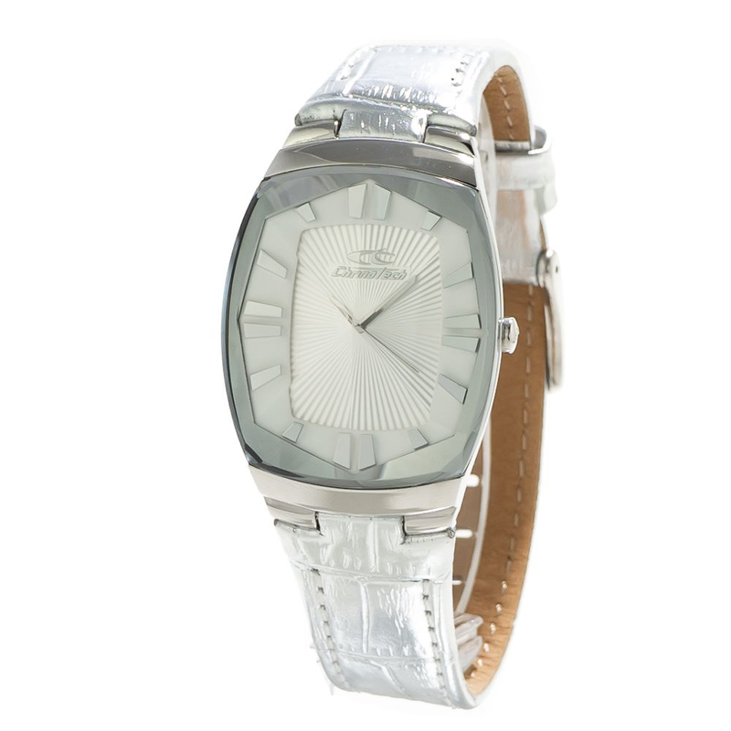 Silver leather dress watch-null