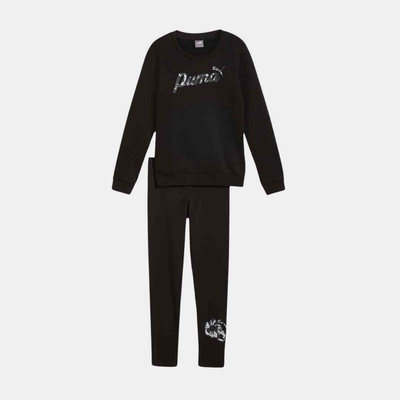Puma children's sports suit class act crew & legging set youth, Black, medium
